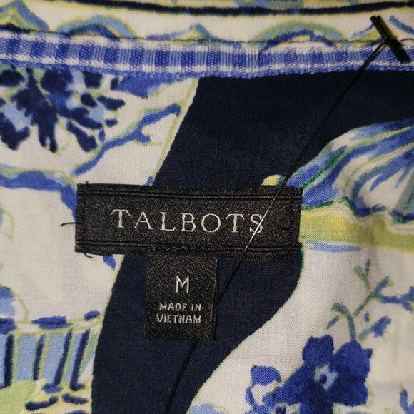 TALBOTS Blue Black watercolor Vases Button Up Shirt Womens Size Medium NEW - Picture 3 of 6